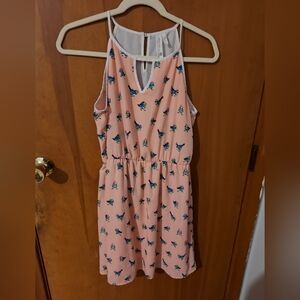 Adorable Pink Owl Bird Print Midi Dress
